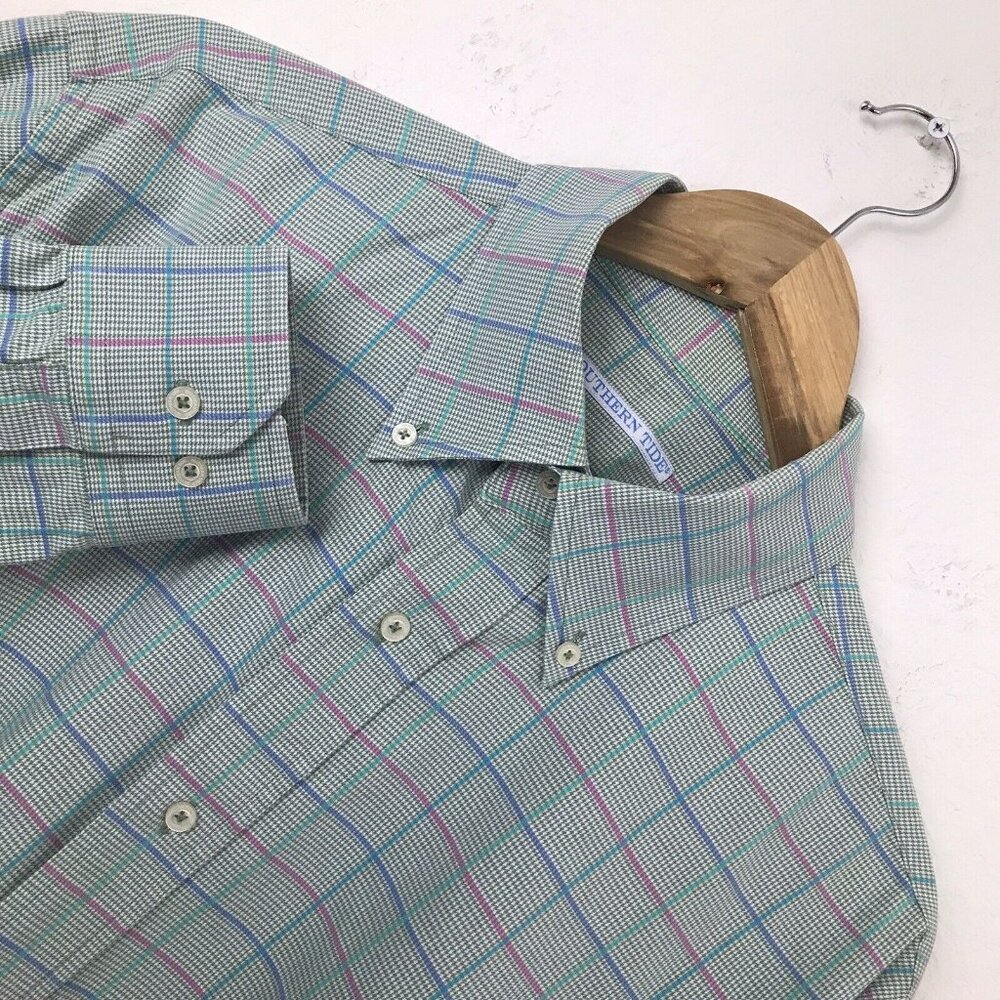 Southern Tide Mens Green Plaid Button Up Long Sleeve Shirt Size‎ XL